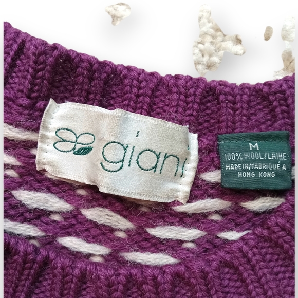 Giani vintage very thick 100% wool sweater made In Italy purple white - Picture 6 of 7